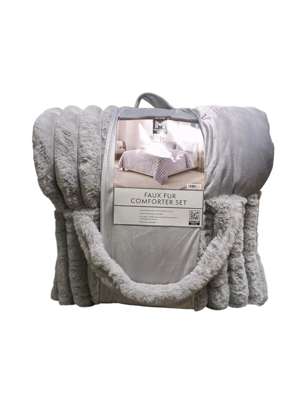 Member's Mark Faux Fur Down Alternative Comforter Set -Grey